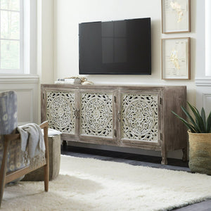 Carved Cream Glazed Entertainment Console