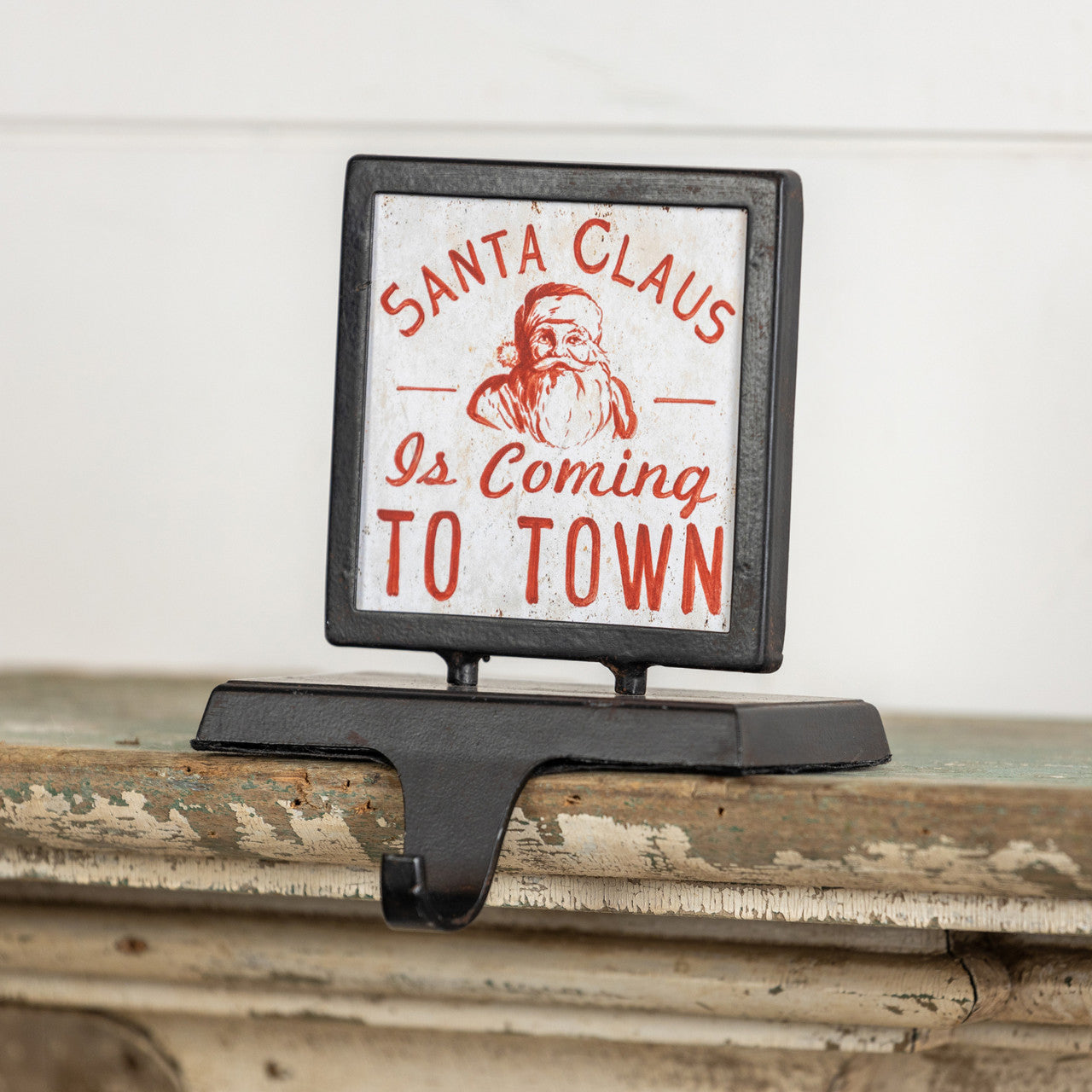 Cast Iron Santa Claus Is Coming To Town Stocking Holder