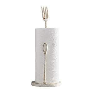 Cast Iron White Fork & Spoon Paper Towel Holder