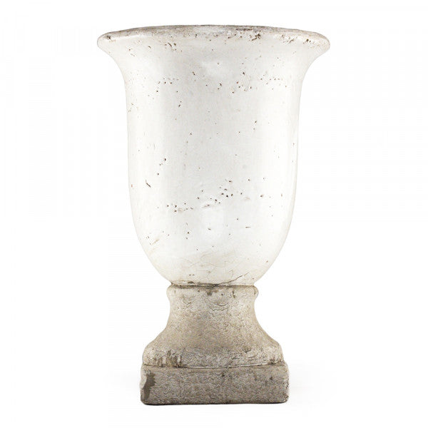 Cement &amp; White Crackle Glazed Pottery Urn
