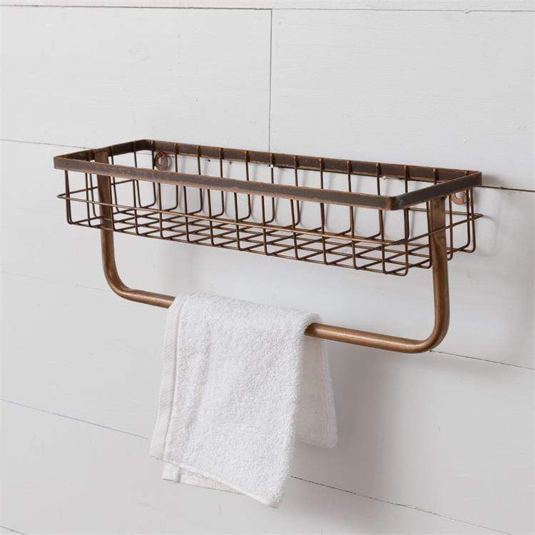 Copper Wall Basket With Towel Holder