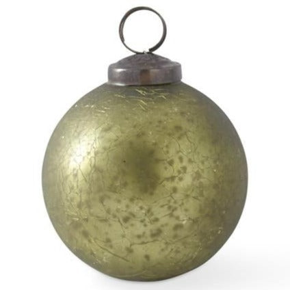 Crackled Olive Green Mercury Glass Ball Ornament