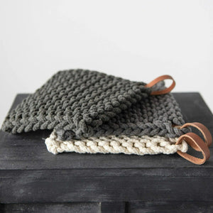 Crocheted Pot Holder With Leather Loop