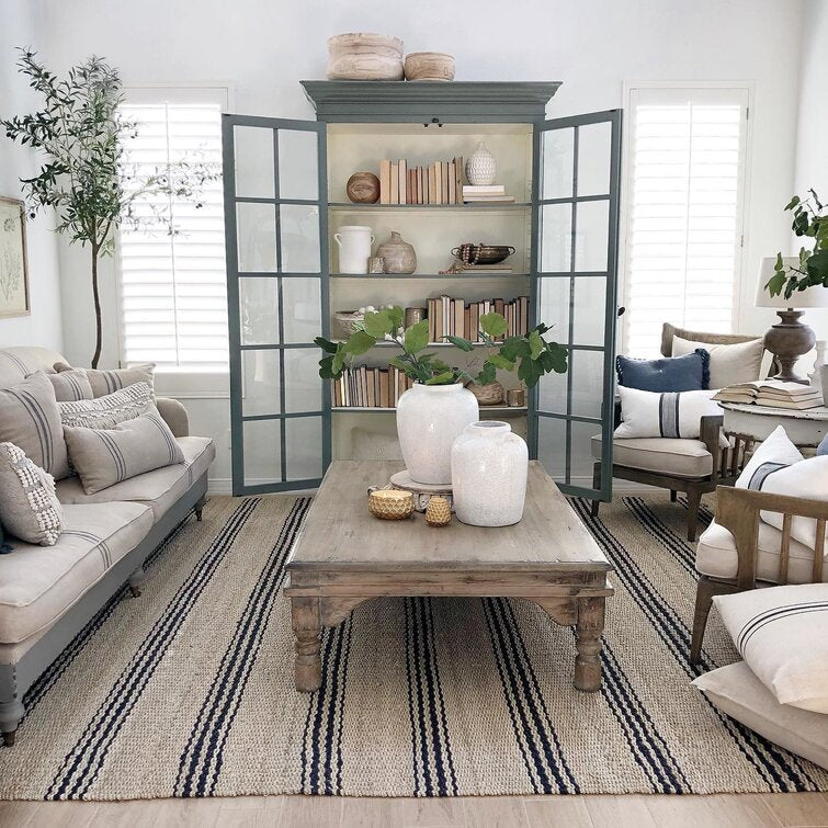 Dash & Albert Jute Ticking Indigo Woven Rug A Cottage in the City