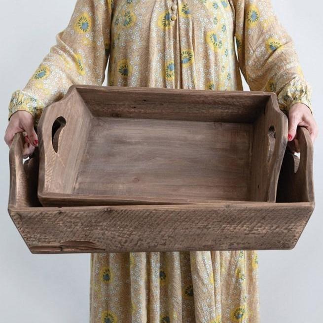 Decorative Wood Tray With Handles
