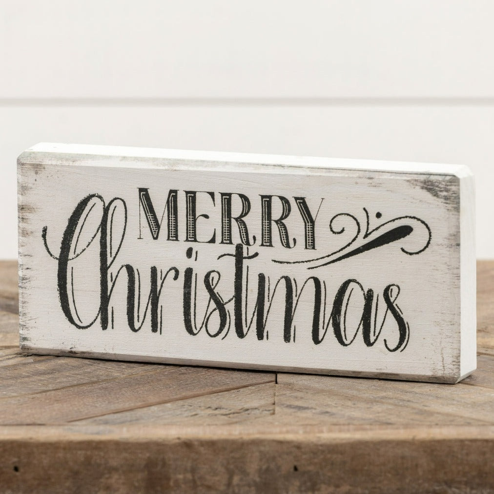 Distressed Black & White Merry Christmas Block Sign