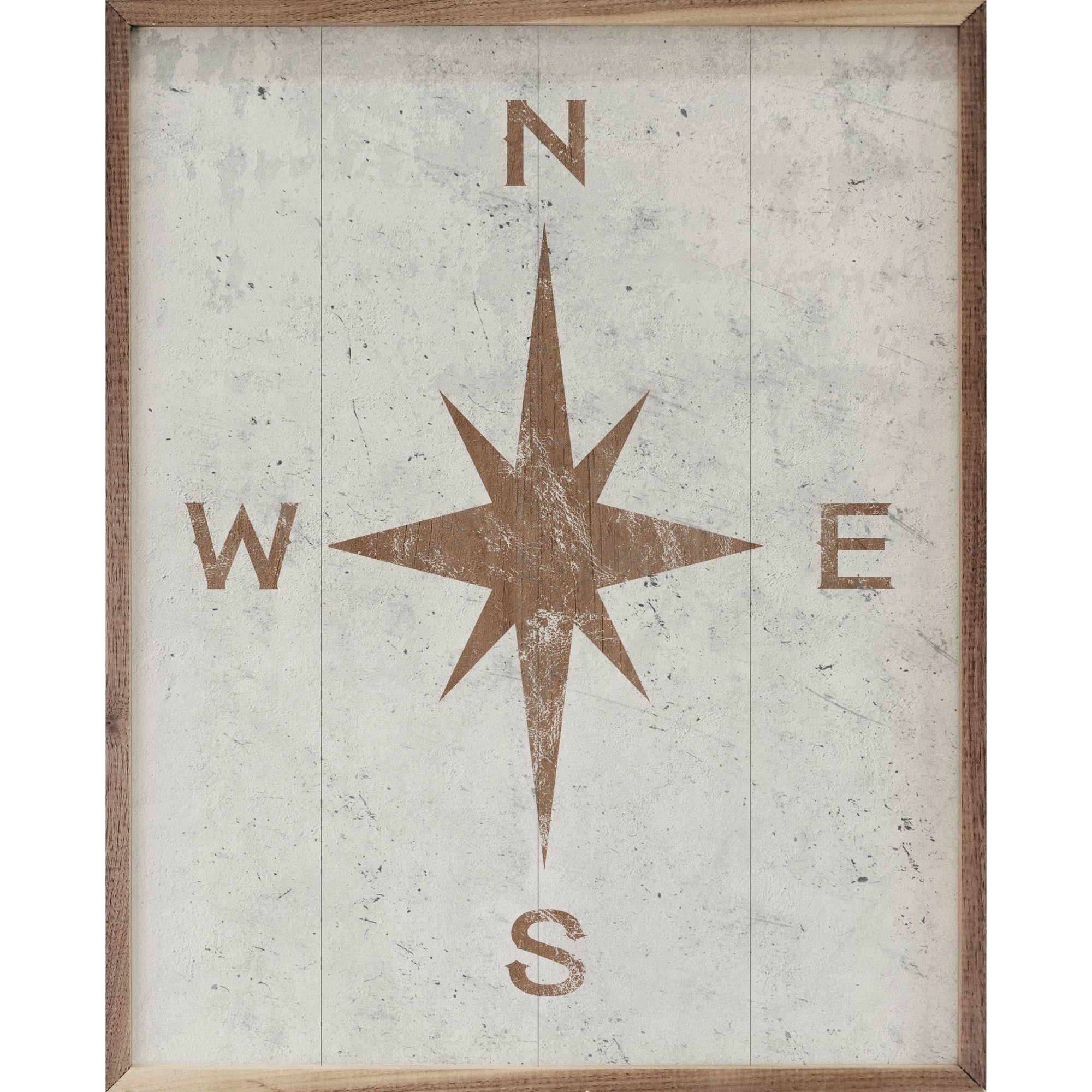 Distressed Compass Wood Framed Print