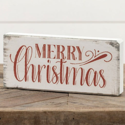Distressed Red & White Merry Christmas Block Sign