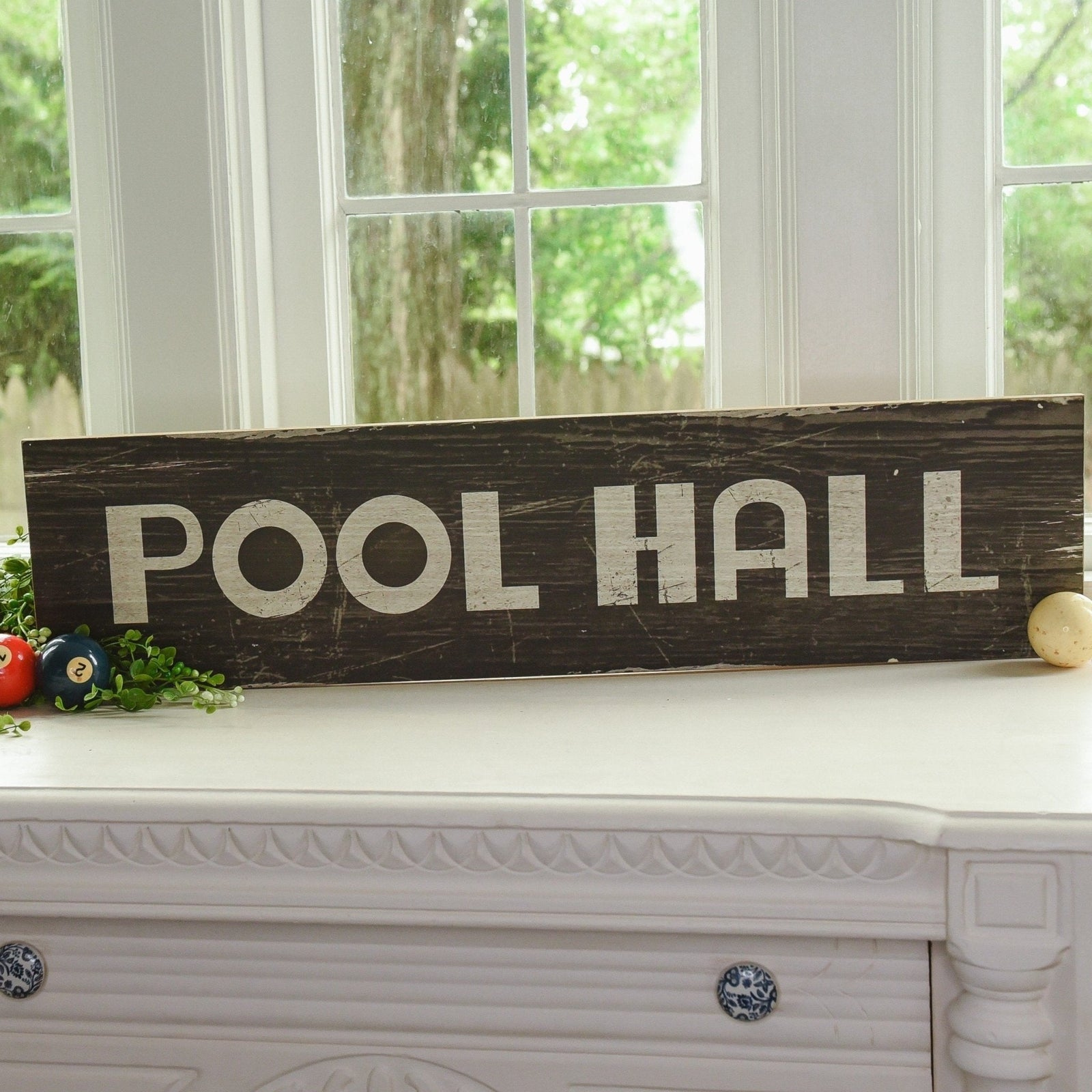 Distressed Wood Pool Hall Sign