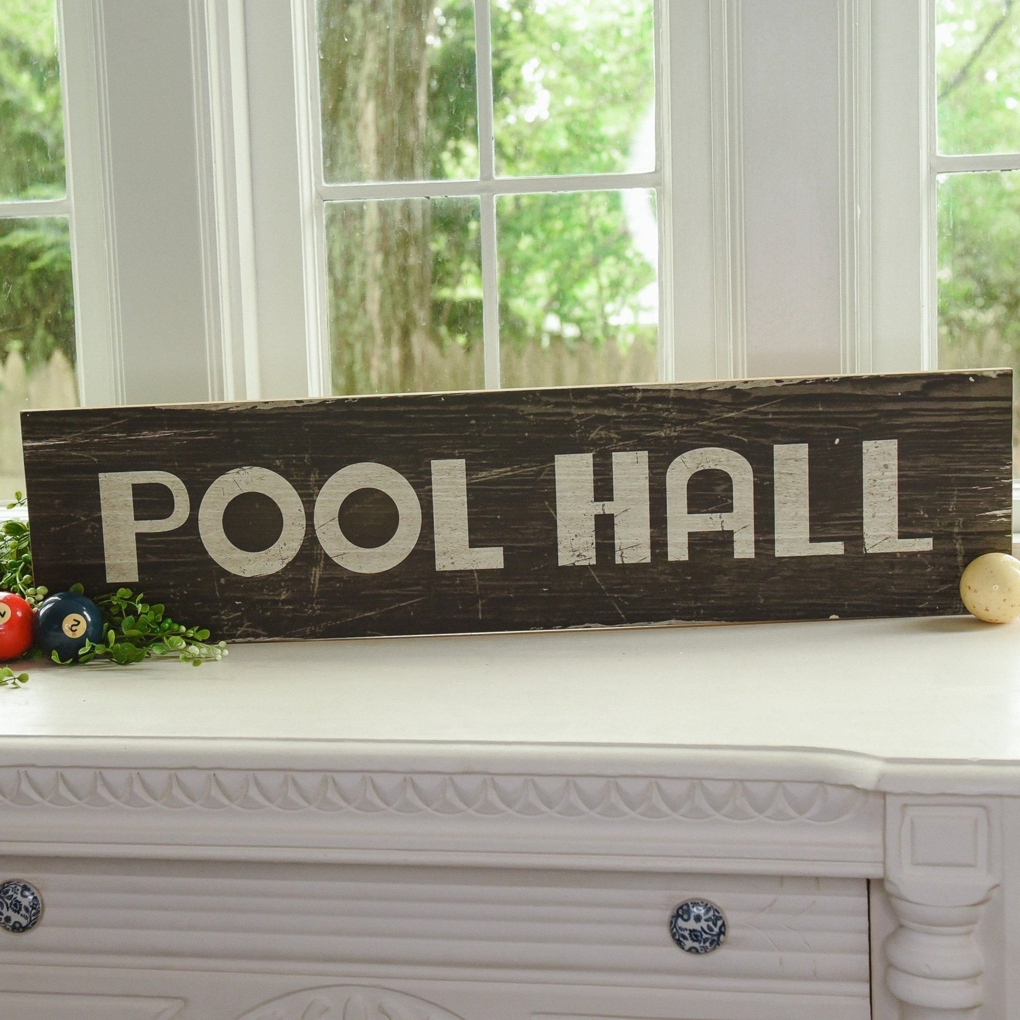 Distressed Wood Pool Hall Sign