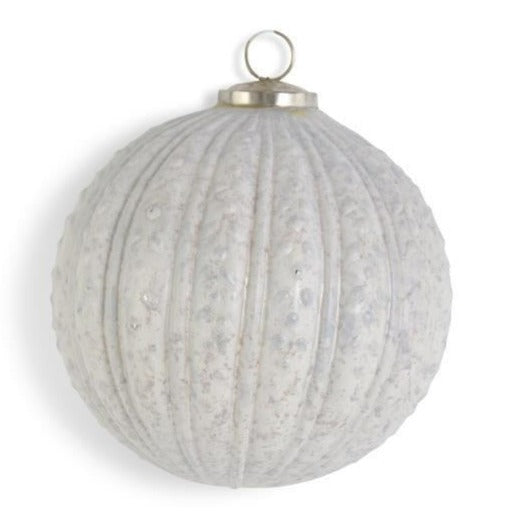 Embossed Distressed White Glass Ball Ornament