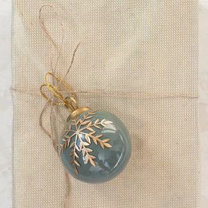 Etched Snowflake Green Glass Ball Ornament