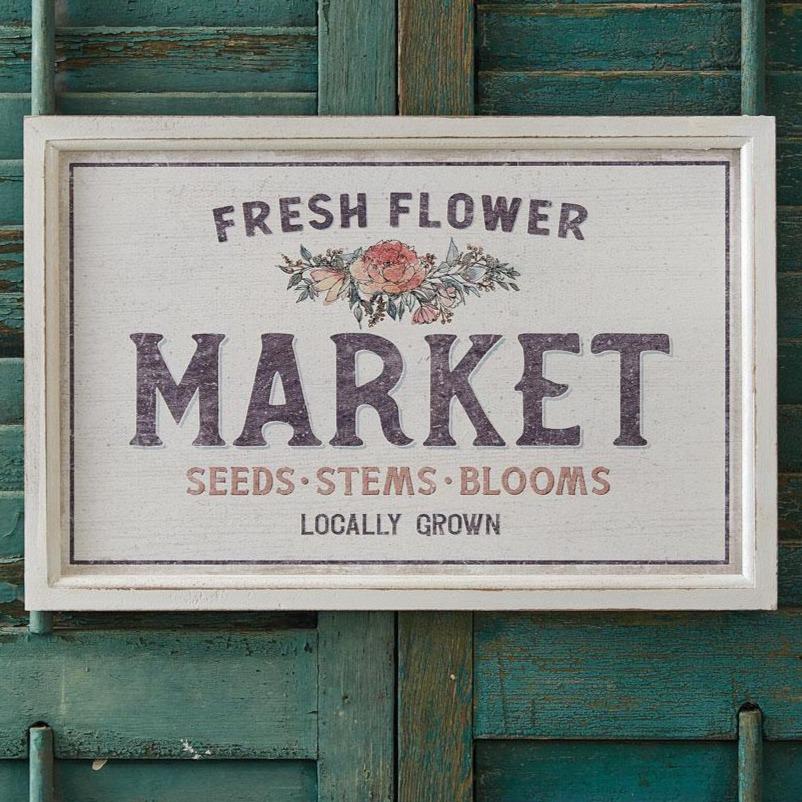 Faded White Fresh Flower Market Wood Sign