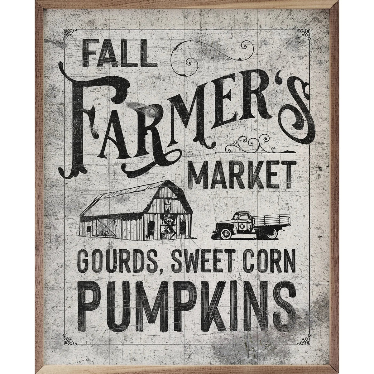 Fall Farmer&#39;s Market Border White Wood Framed Print