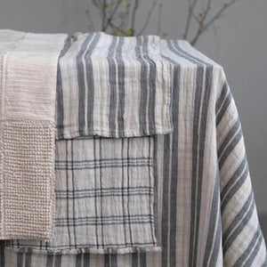 Farmhouse Double Sided Grey Striped & Plaid Table Runner