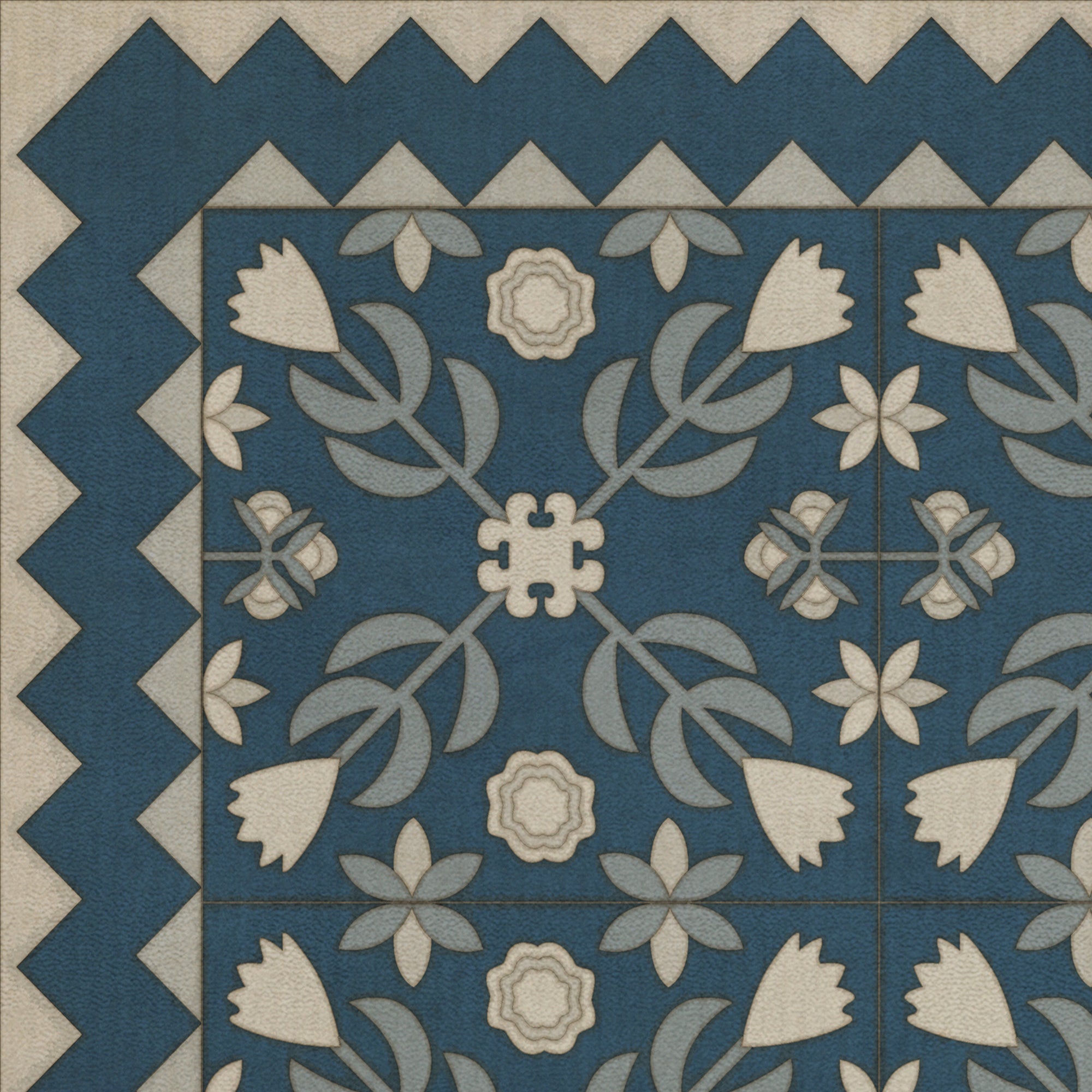 Folk Art Museum Floral Quilt Spring Rain Vinyl Floor Cloth