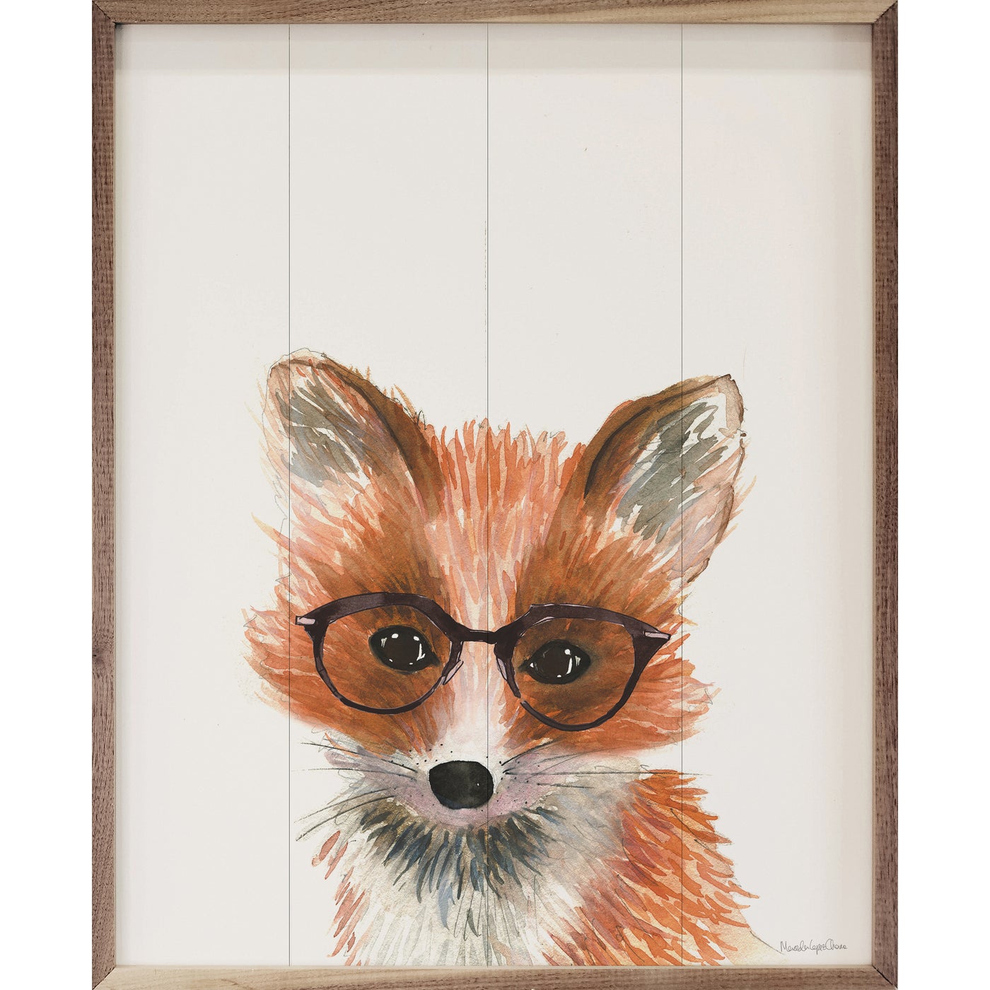 Fox In Glasses By Mercedes Lopez Charro Wood Framed Print
