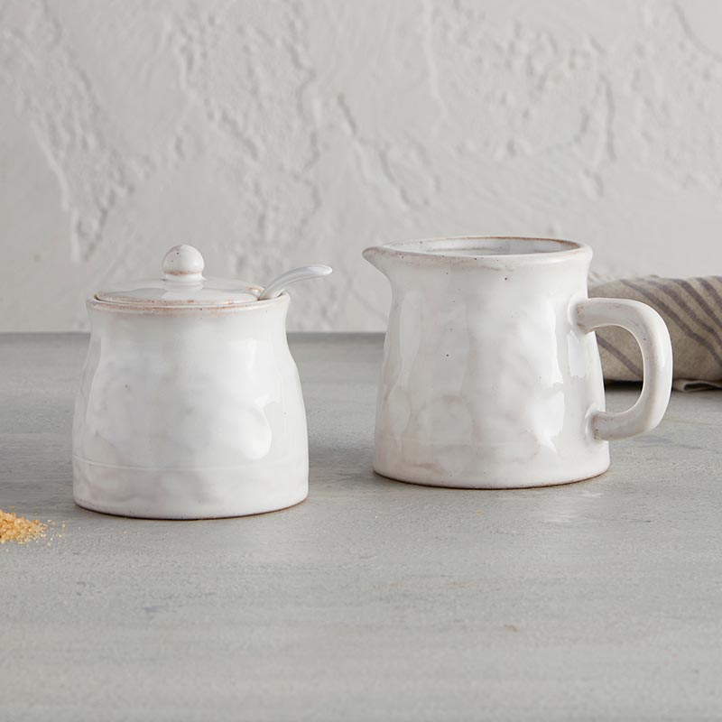 Glazed Porcelain Creamer & Sugar Bowl