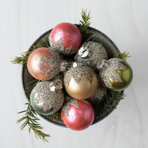 Glitter Top Pastel Ball Ornament Set