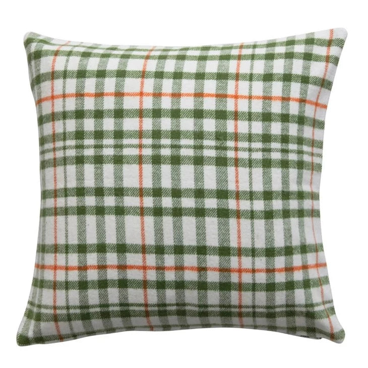 Green Plaid Cotton Pillow