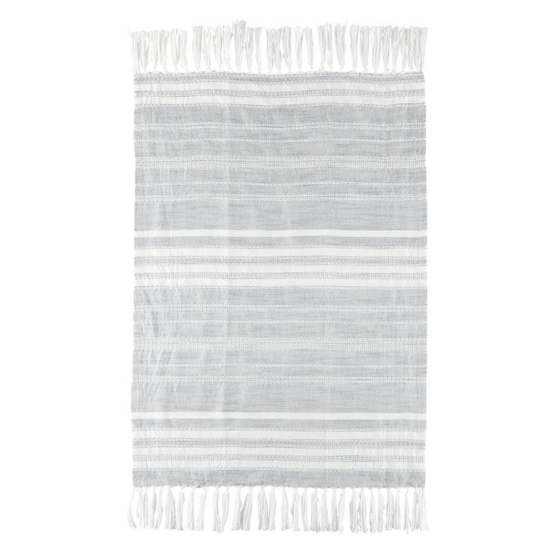 Grey & White Striped Fringed Towel Set