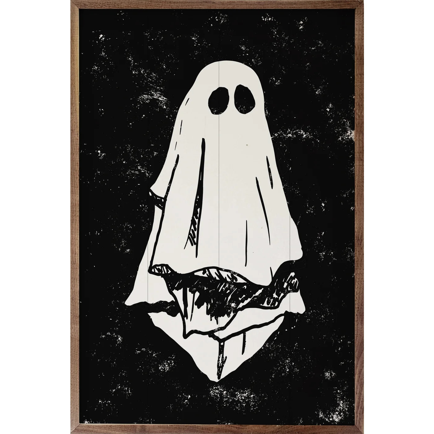 Hand Drawn Ghost Black Wood Framed Print