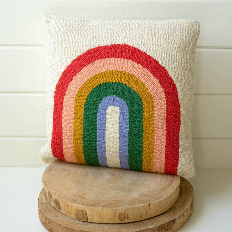 Hand Hooked Rainbow Pillow