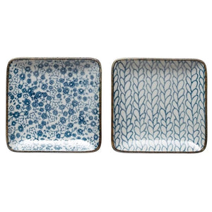 Hand Painted Square Stoneware Blue & White Plate