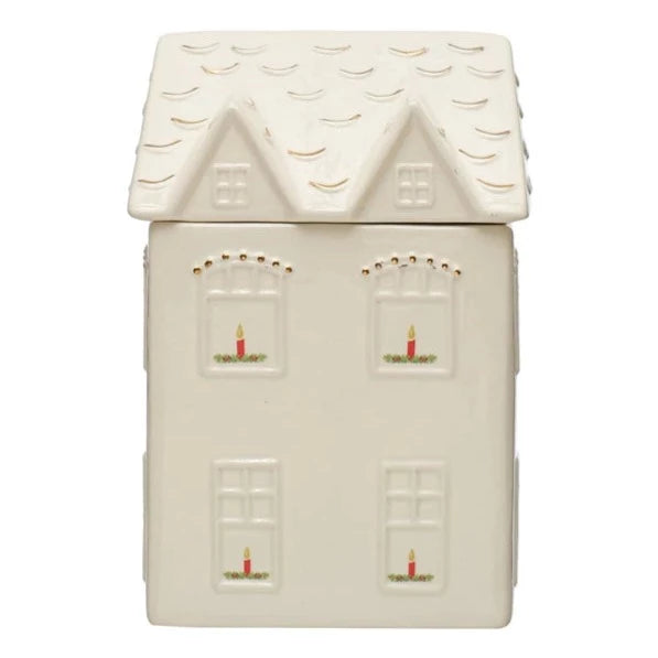 Hand-Painted Stoneware House Cookie Jar