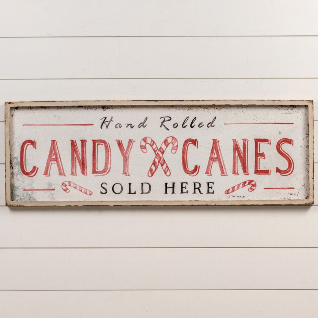 Hand Rolled Candy Canes Metal & Wood Sign