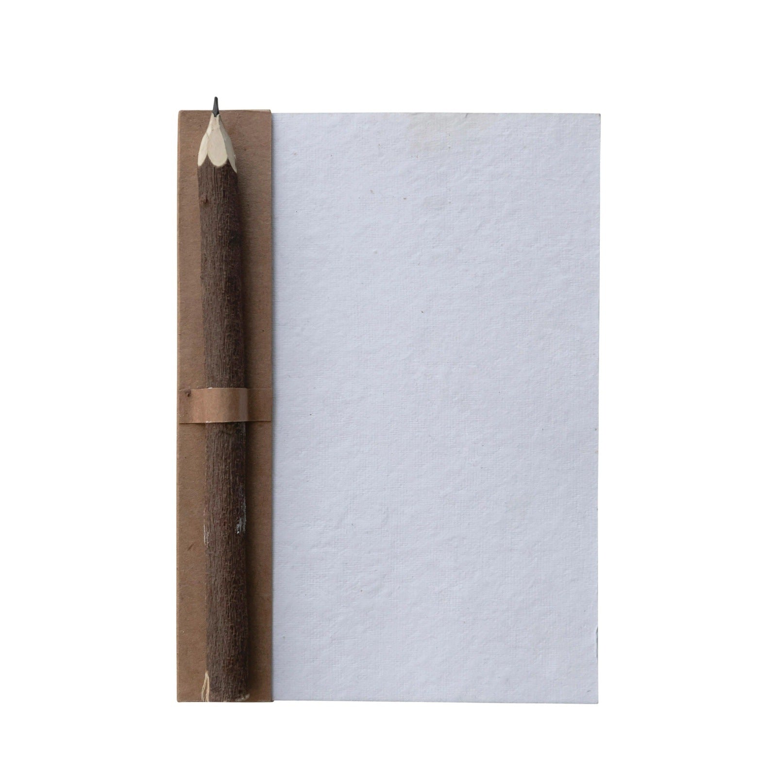 Hand Made Paper Journal With Carved Wood Pencil Set