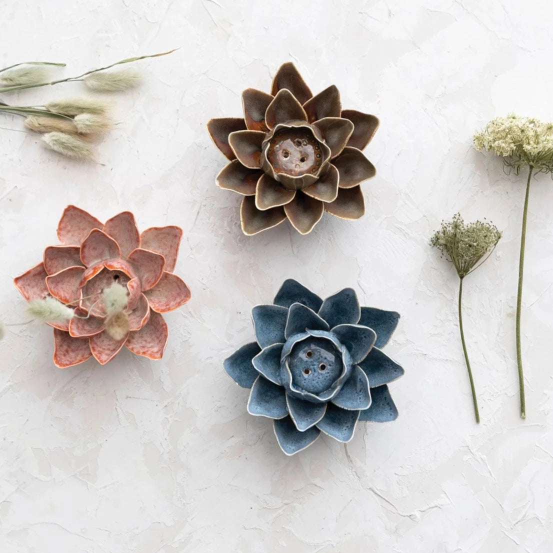 Handmade Stoneware Flower Incense Holder