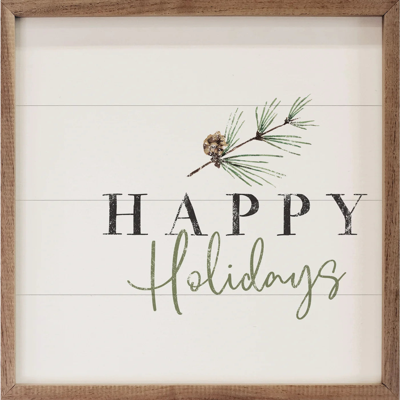 Happy Holidays Pine Branch Wood Framed Print