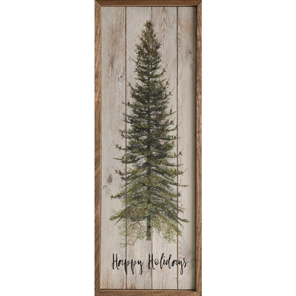 Happy Holidays Skinny Tree Wood Framed Print