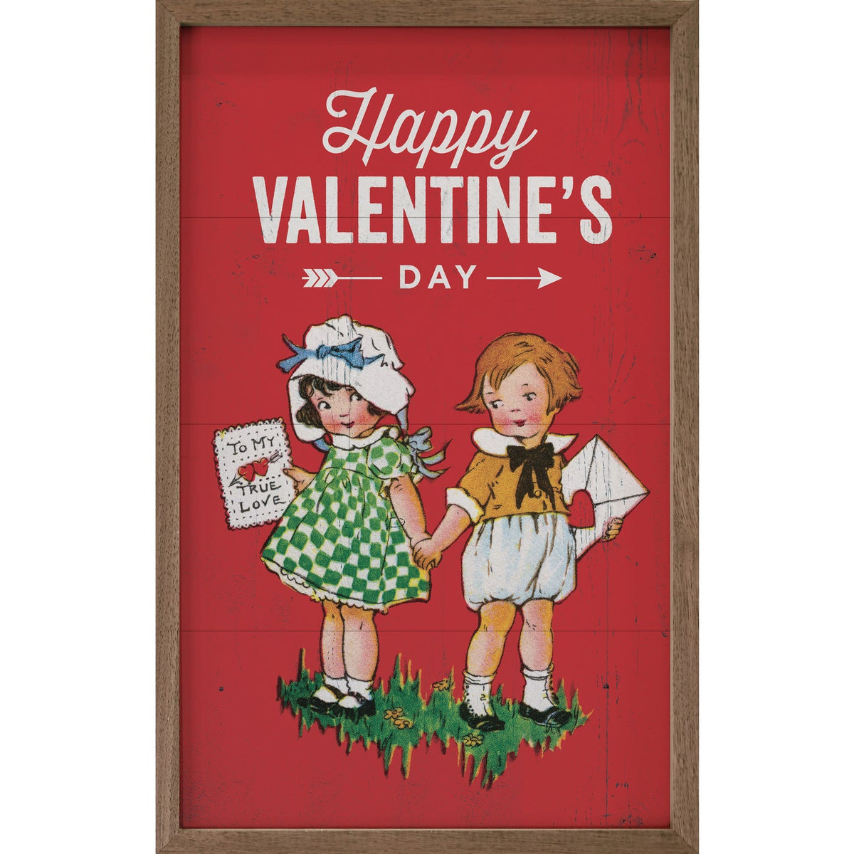 Happy Valentine&#39;s Vintage Style Wood Framed Print