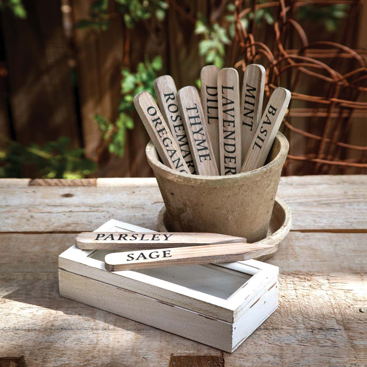Herb Plant Stakes in Wooden Box