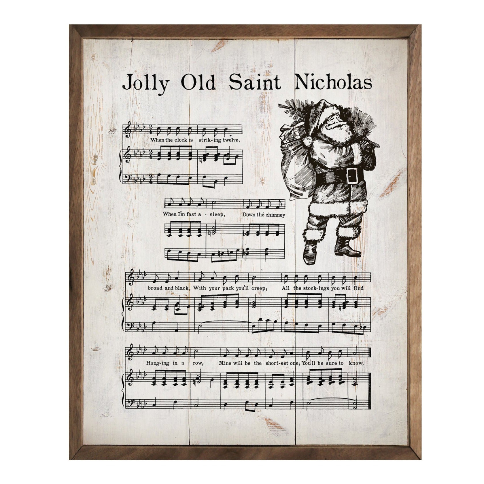 Jolly St. Nick Sheet Music Wood Framed Print
