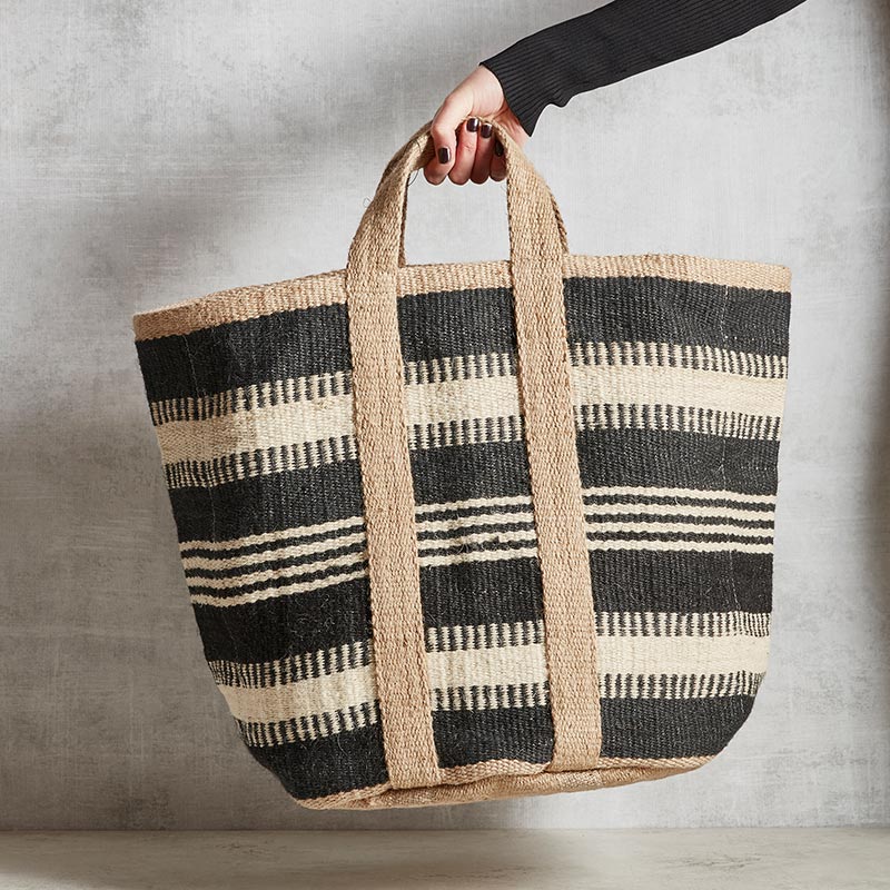 Jute Black & Natural Striped Bag