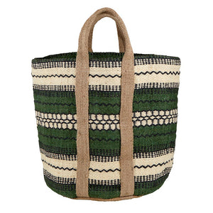 Jute Forest Green & Natural Striped Bag