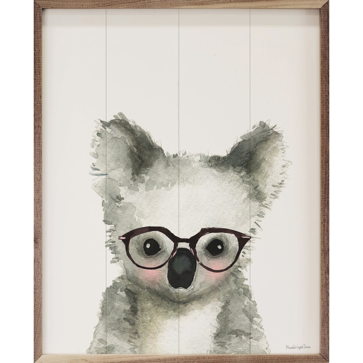 Koala In Glasses By Mercedes Lopez Charro Wood Framed Print