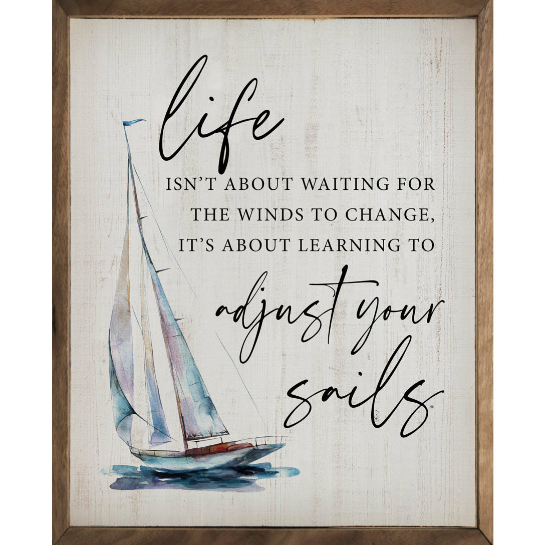 Life Adjust Your Sails Watercolor Wood Framed Print