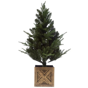 Lighted Porch Fir Tree In Faux Wood Crate
