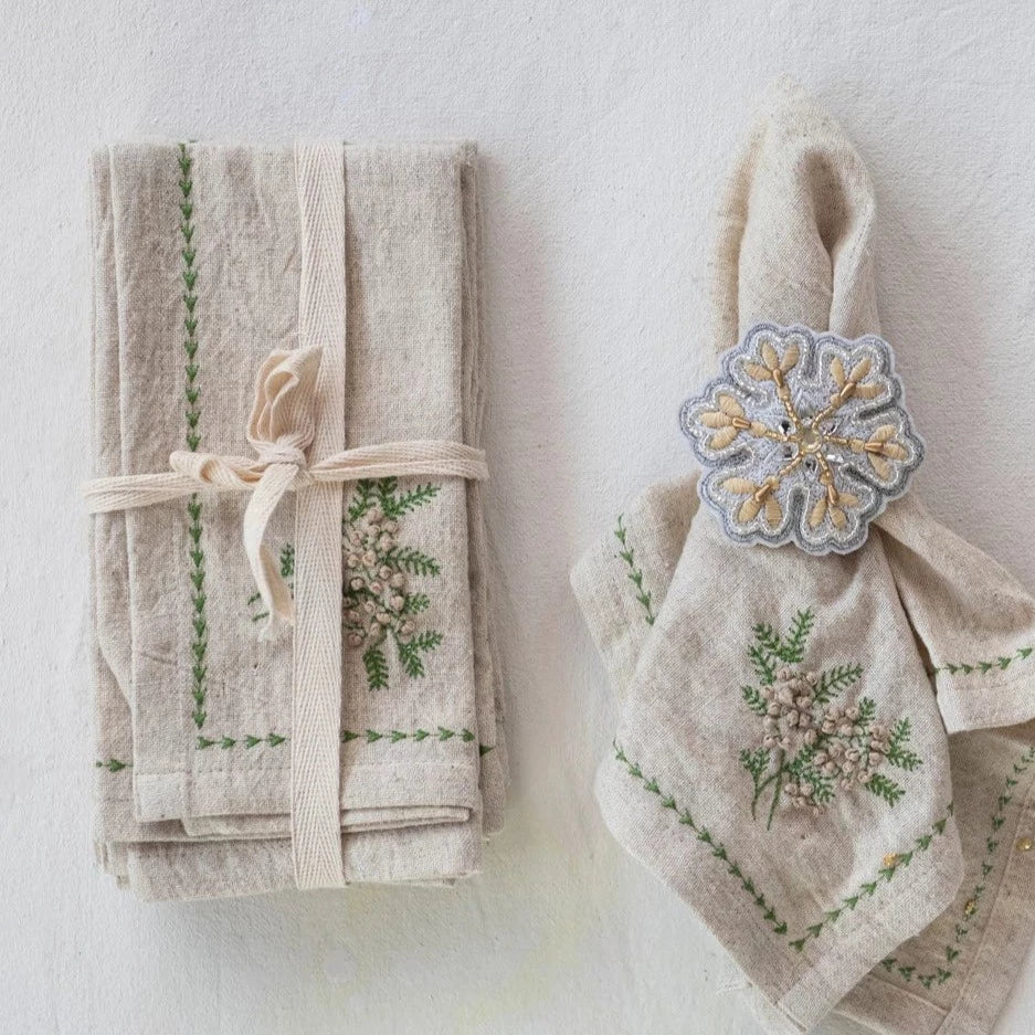 Linen Holiday Botanical Napkins Set