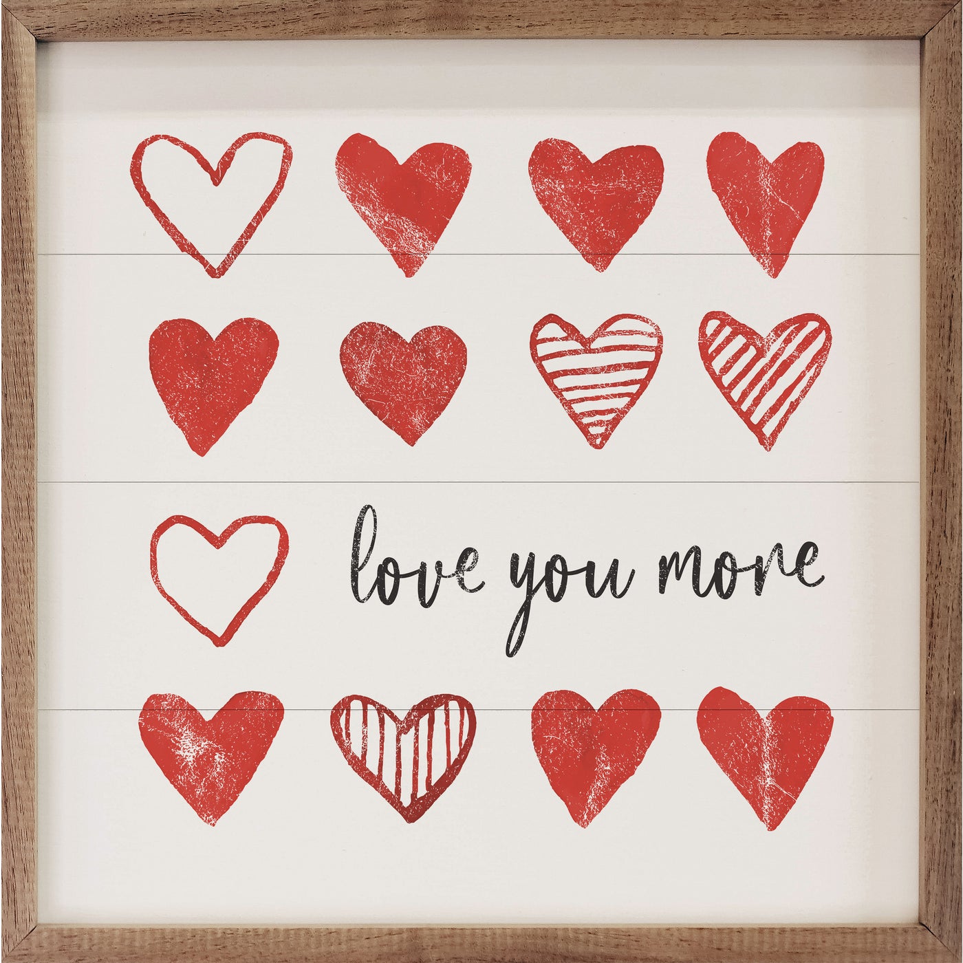 Love You More Red Hearts Wood Framed Print