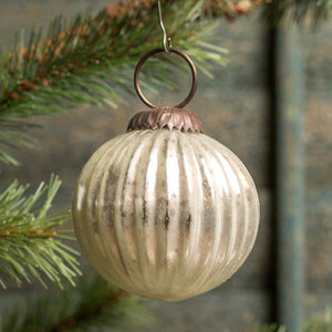 Mercury Glass Ribbed White Ball Ornament