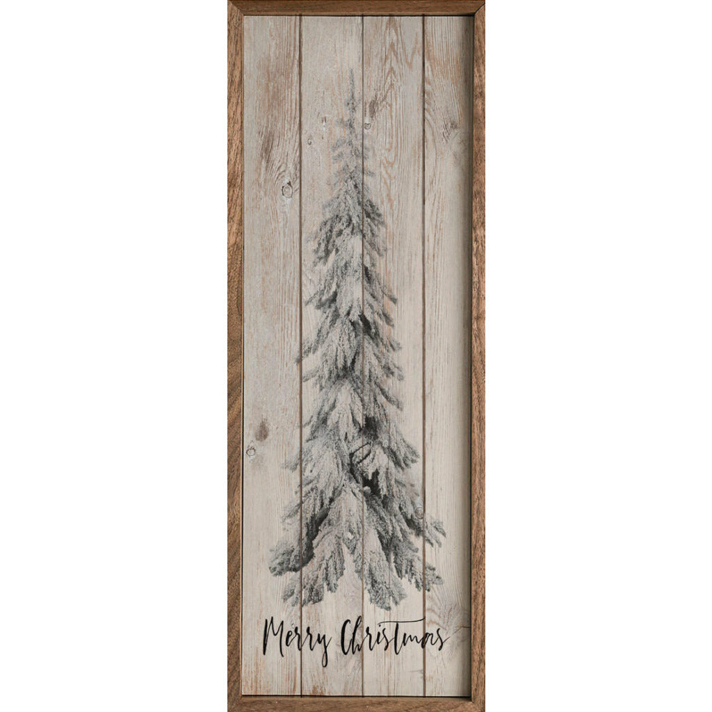 Merry Christmas Pine Tree Wood Framed Print