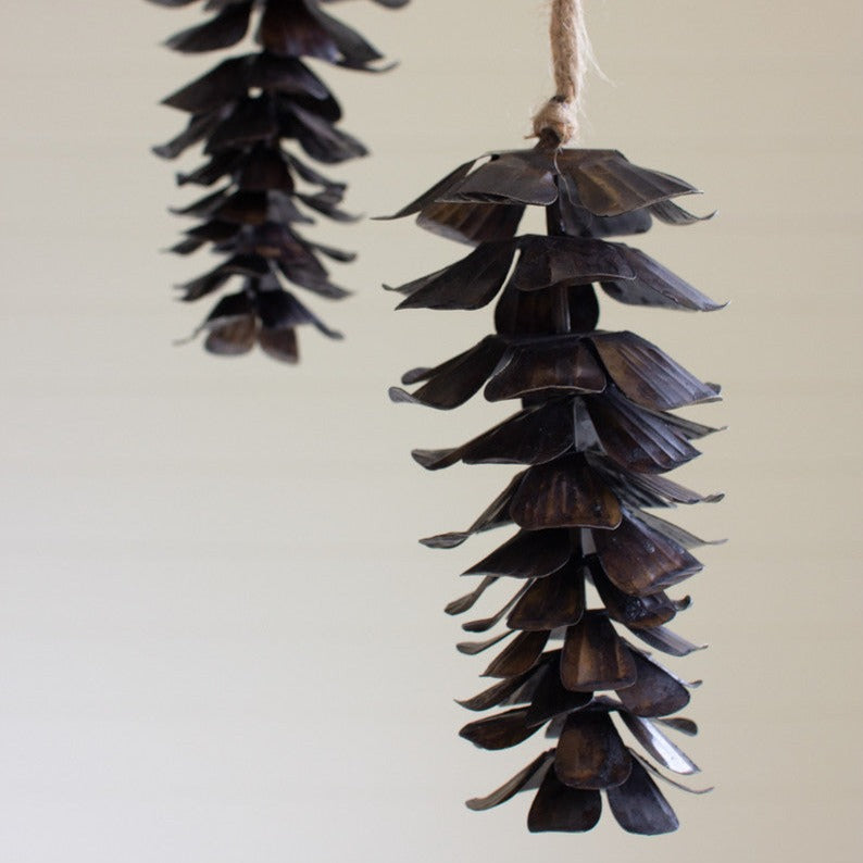 Metal Pinecone Ornament Set