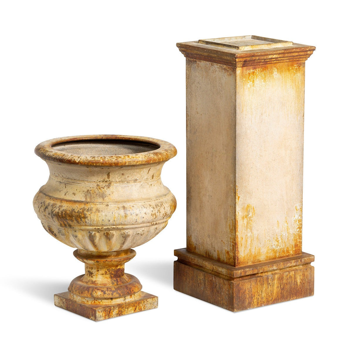Metal Portico Urn with Tall Pedestal