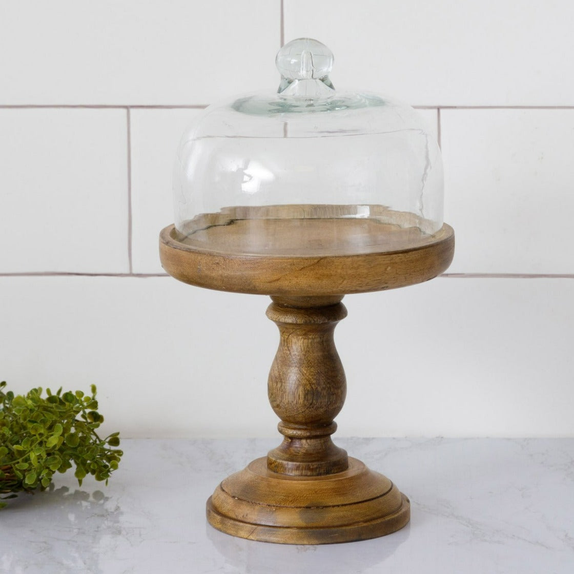 Miniature Wood Cake Stand With Glass Cloche