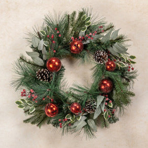 Mixed Pine Wreath With Holly and Jingle Bells